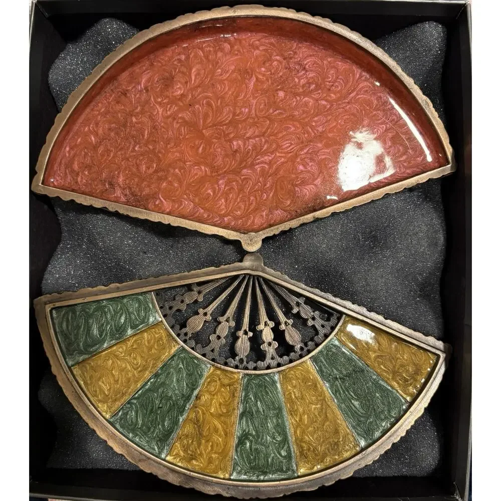 Jay Strongwater Fan Philomena Trinket Box Enameled & Jeweled Chinese Oriental - Picture 2 of 13